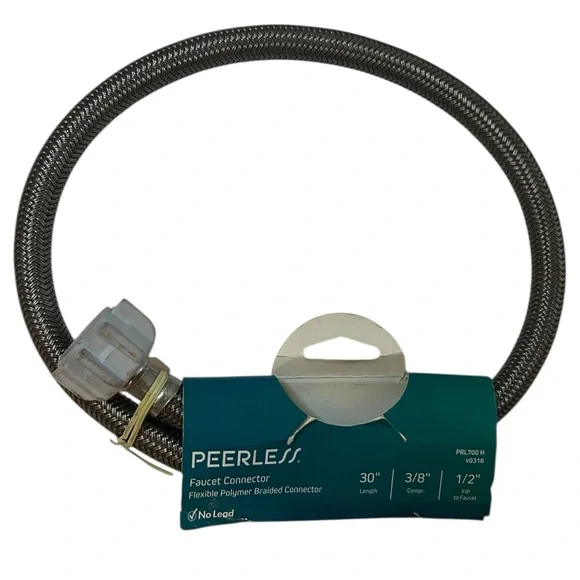 Peerless Faucet Connector 30" Braided Polymer Hose 3/8" Comp x 1/2" FIP No-Lead - Picture 1 of 4